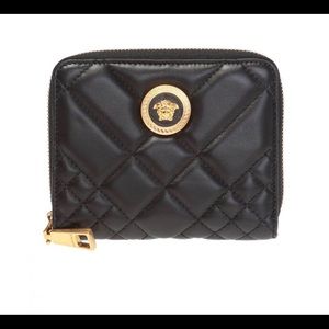Versace Black Quilt Gold Tone Medusa Logo Wallet